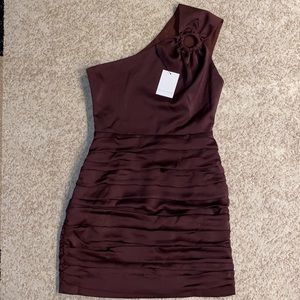 NWT chocolate brown The East Order one shoulder dress
